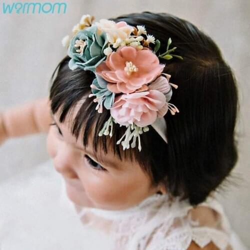 Warmom Flower Nylon Baby Girl Headband Floral Wreath Infant Headband Baby Hair Accessories Newborn Photography Props Turban