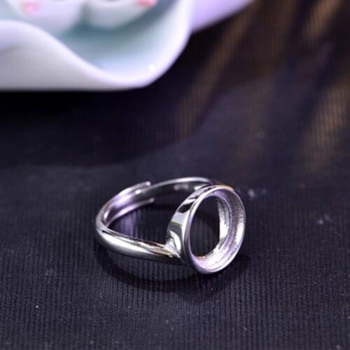 Adjustable Sterling Silver Ring Blank Long-Lasting White Gold Plated 925 Silver Ring Base (12x12mm Round Blank) R031B