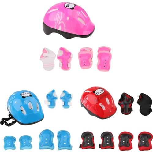 Adjustable 7 Pcs Kid Roller Skating Bicycle Helmet Knee Wrist Guard Elbow Pad Set for Child Cycling Sports Protective Guard Gear