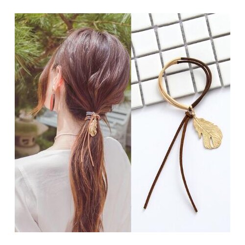 Elegant Women Hair Accessories Elastic Hair Bands Metal Leaves Double Colors Girl Ponytail Holder Scrunchy Ornaments