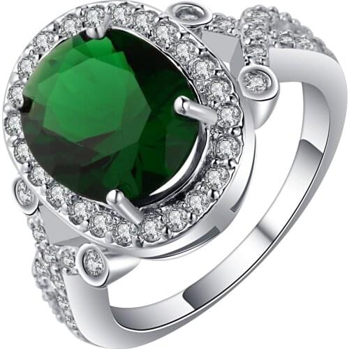Luxury classic wedding ring for female Pear cut pure big green crystal trendy silver color jewelry princess hot sale