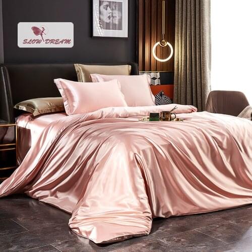 SlowDream Women Pink Jade Satin Bedding Set Silky Duvet Cover Bedspread Twin Full Queen King Family Bed Linen Set Home Textile