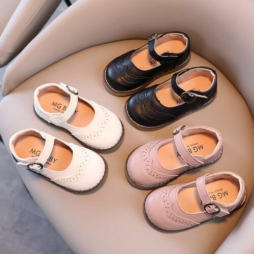 Spring Autumn Girls Shoes Fretwork Mary Janes Shoes Child Leather Shoes Platform Baby Princess Shoe Kids Dress Shoe White Black