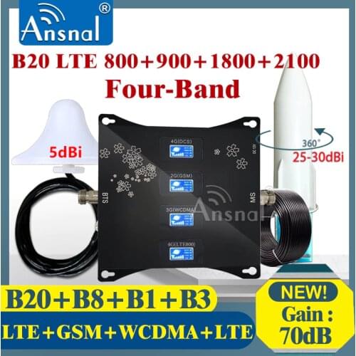 Cellular Amplifier 4G LTE B20 800 900 1800 2100Mhz Four-Band CellPhone Repeater gsm 2g 3g 4g Mobile Signal Booster 4G LTE GSM