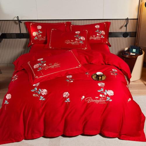 High quality Egyptian cotton bedding set Chinese silky flower-bird duvet bed sheet extra large