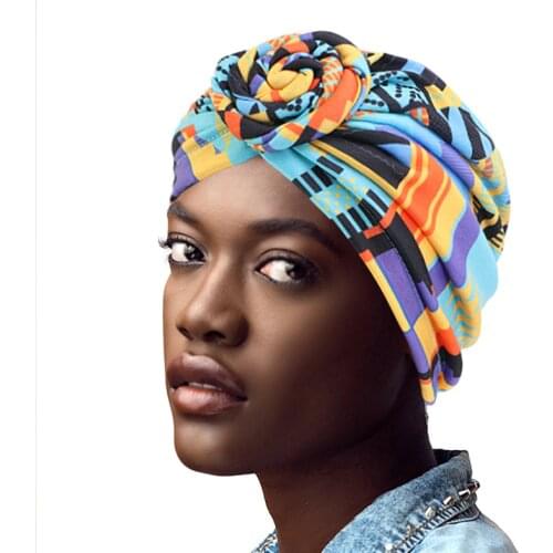 Cotton Turban African Pattern Flower Turban for Women Knot Head wrap Bandana Hats Ladies Chemo Cap Headwear Hair Accessor