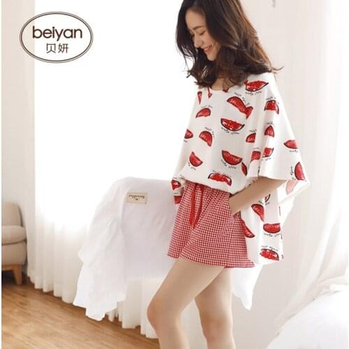 Ladys Sleepwear Sweet Girls Loose Cotton Summer Homwear Clothing Outside Middle Sleeve Pajamas Set