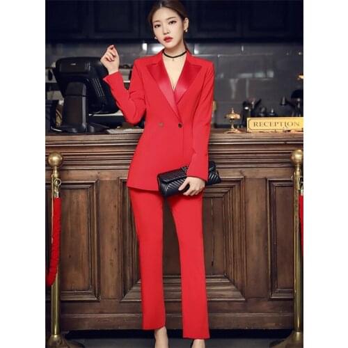 Red Peak Lapel Pant Suits for Women Plus Size Custom Made Ladies Pantsuit Blazer+Pants for Work Pantsuit for Wedding Party