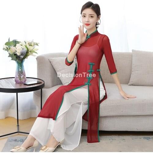 2021 ladies dress+pants set chinese clothing cheongsam chinese vintage suit vintage hanfu tang suit cheongsam hanfu dress set