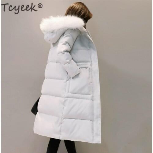 Tcyeek Winter Duck Down Jacket Women Long Thick Down Coat Female Large Fur Hooded Warm Clothes Ladies Fashion Jackets LWL1044