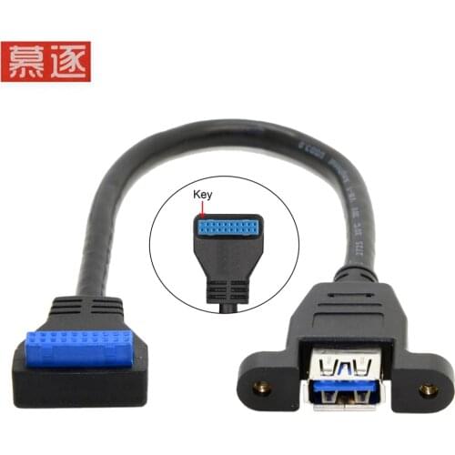 20cm USB 3,0 Single Port EINE Weibliche Schraube Montieren Typ zu Up Abgewinkelt Motherboard 20pin Header Kabel
