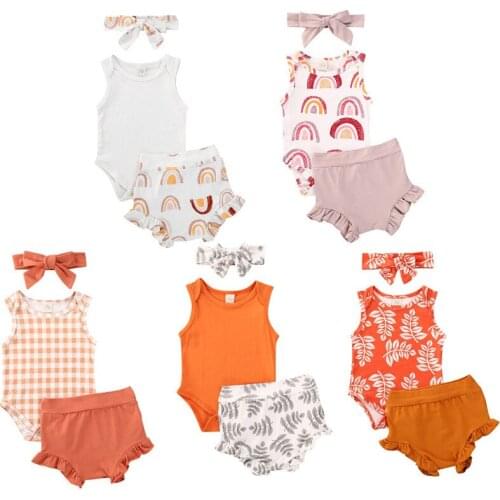 2020 Infant Baby Girl Boy Cotton Clothes 0-24M Printed Summer Outfits Newborn Baby Boy Sleeveless Romper Tops+High Waist Shorts