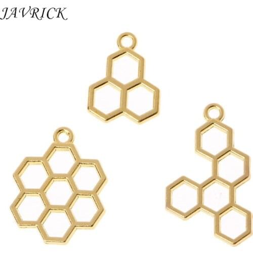 3Pc Bee Honeycomb DIY Metal Frame Pendant Open Bezel Setting UV Resin Jewelry