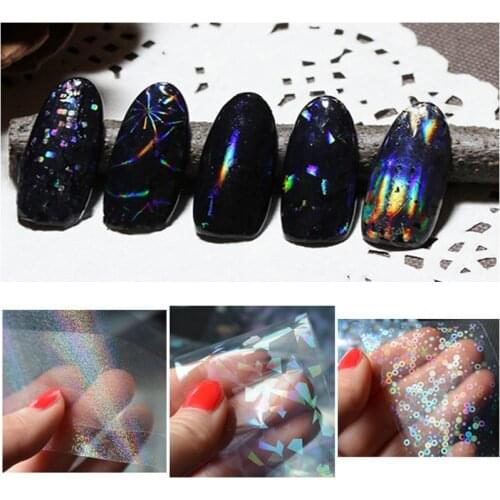 8pcs/pack New Transparent Nail Foils Starry Sky Glitter Nail Art Transfer Sticker Paper (4cmX120cm each piece)