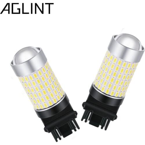 AGLINT 2PCS T25 3156 3157 P27/7W LED Car Turn Signal Brake Reverse Lights Aluminum 144LEDs Non-Polarity White 12-24V