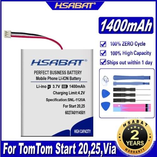 HSABAT 20,25,Via 135 1400mAh Battery for TomTom Start 20,25,Via 135, 1405, KL1, GPS 6027A0114501/KL1 Batteries