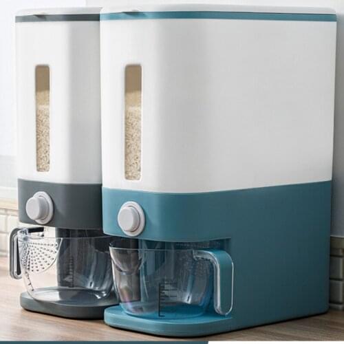 Automatic Plastic Cereal Dispenser Storage Box Measuring Cup Kitchen Food Tank Rice Container Organizer Grain Storage Cans