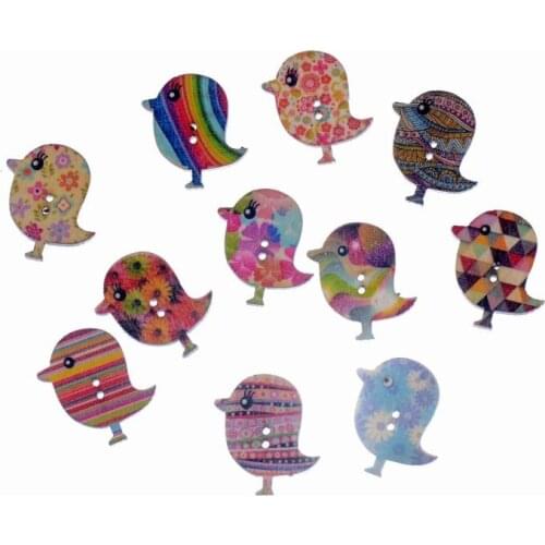 Free shipping 50 Random Mixed Lovely Cartoon Animal Birds 2 Holes Wood Painting Sewing Buttons Scrapbooking 30x26mm F0908