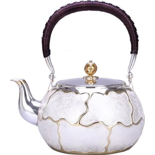 Teapot, kettle, hot water teapot, iron teapot, stainless steel kettle, tea bowl, 1200ml capacity, handmade S999 sterling silver