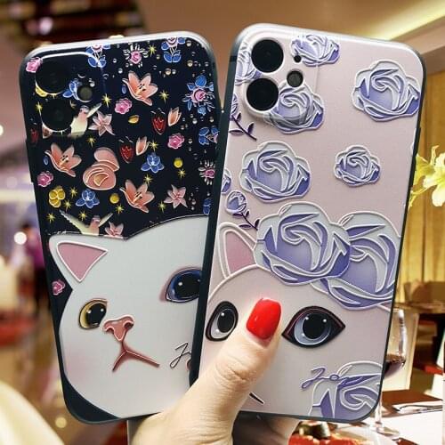 Cute 3D Embossed Phone Case for iPhone X XS XR 11 12 Pro MAX 6 7 8Plus SE2 Capa Soft TPU Back Covers Cartoon Matte Phone Cases