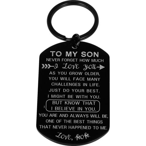 Black Inspirational Gift To My Son Keychain from Dad Mom Birthday Graduation Christmas Gift for Him Boys Teenage Pendant Charm