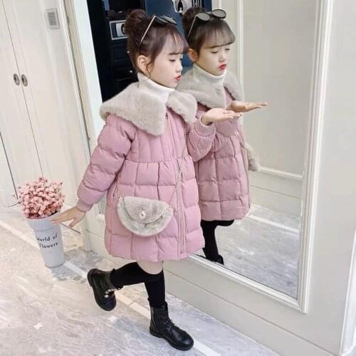 2021 Winter Kids Coats Children Turn-down Collar Girls Outwear Fashion Thick Mid-length Girls Cotton Baby Girl Overcoat Parkas
