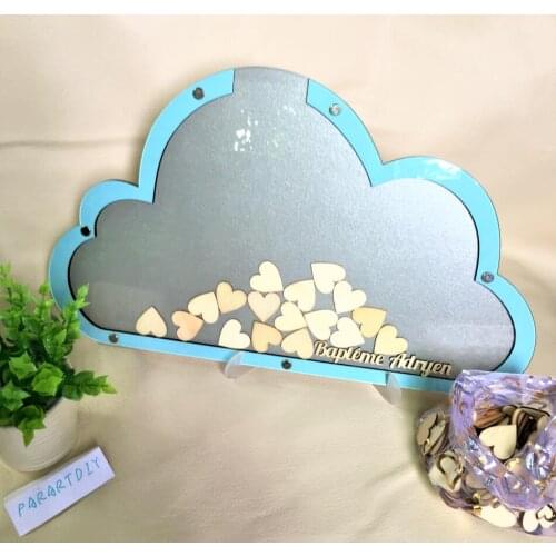 Customize Rustic Wooden Wedding Clouds Guest Book, Drop Box, Baptism Guest Book Alternative, Baby Shower Wishes Guest Book