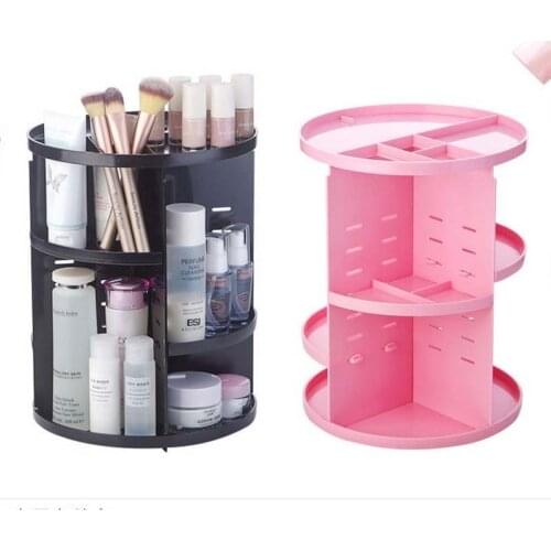JOYLIVE 360-degree Rotating Makeup Organizer Brush Holder Jewelry Case Makeup Cosmetic Storage Box Shelf New Fashion