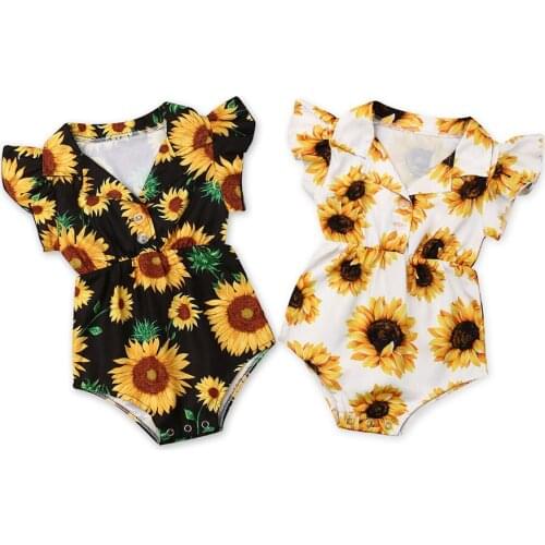 Baby Girl Clothes New Trendy Sunflower Pattern Short Sleeve Romper 0-12 Months Newborn Baby Bodysuit Summer Outfits