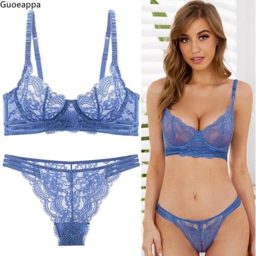 Women Sexy Soft Floral Lace Lingerie Set Sheer See Through Underwear Underwire Transparent Push Up Bra And Panty Set