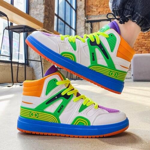 Autumn Mens Fashion High-top Shoes Lace-up Board Shoes Breathable Trendy Platform Sneakers Color Matching Male Casual Sneakers