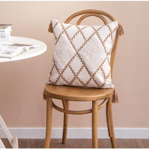 Square Woven Tufted Tassel Throw Pillow Covers Boho Cushion Covers for Car Sofa Couch Bed