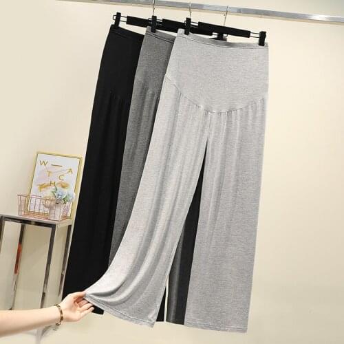 Pregnant women summer thin cotton wide leg pants loose maternity abdomen trousers high waist pregnancy full length belly pants
