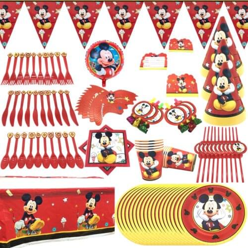 Childrens School Party Mickey Mouse party red Mickey party tableware set Baby Shower birthday party supplies decorations Disney