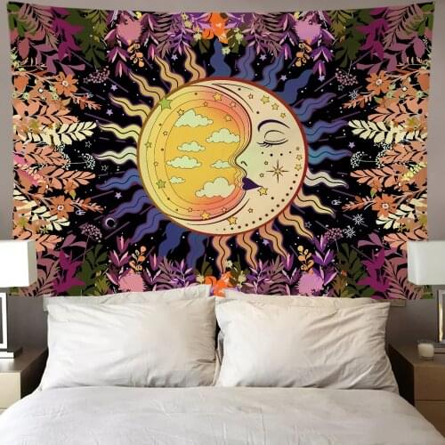 Wall Tapestry Sun Moon Print Decorative Background Cloth Hanging Carpet Indoor Ornament for Home