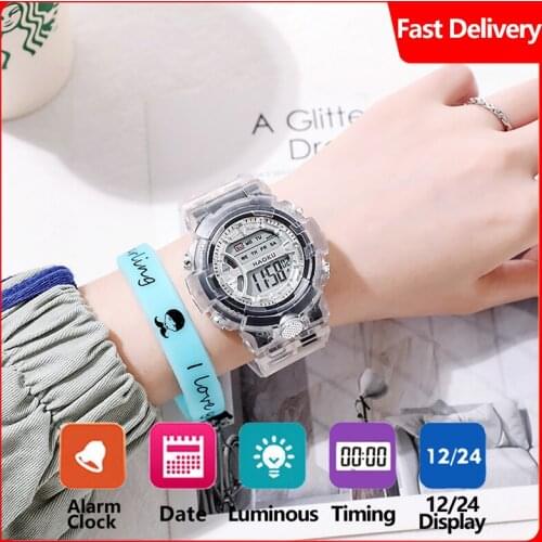2021 New Ladies Digital Watch Colorful Candy Color Silicone Transparent Wristwatch Dress LED Watch Sports Clock Relogio Feminino