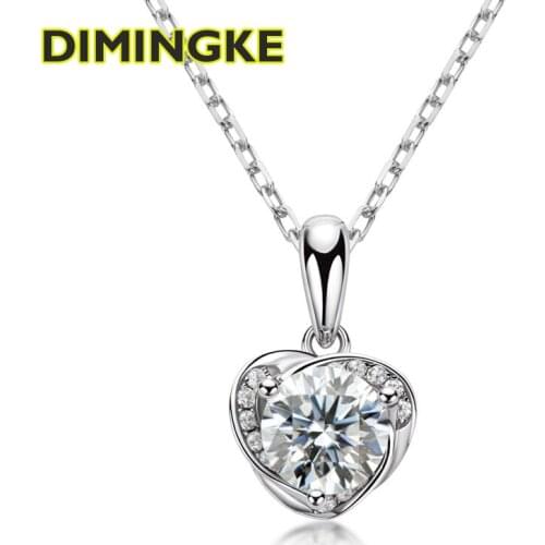 DIMINGKE 1CT 6.5MM Natural Moissanite Heart Necklace GRA Certificate 100%-S925 Sterling Silver Jewelry Wedding Party Lover Gift