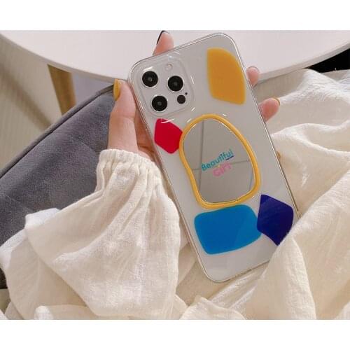 Simple color geometry mirror clear phone case for iphone 12 mini 11 xs max pro max xr x 7 8plus silicone cover capa shell conque