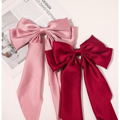 Simple Silk Satin Barrette Bow Ribbon Hairpin Women Girls Elegant Bow Tie Hairpins Vintage Hair Clip Prom Hair Accessories Party
