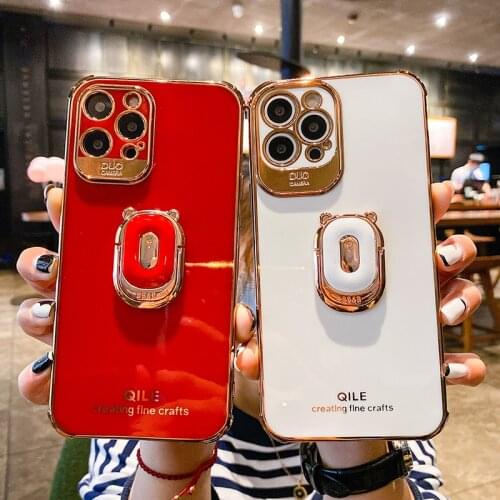 Luxury Cute Plating Silicone Ring Phone Case For iPhone 13 12 11 Pro XS max SE XR X 8 7 Plus Ultra-thin Shockproof Stand Cover