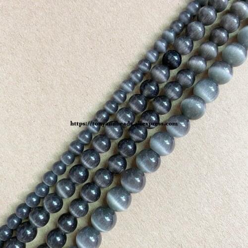 2lots more 10% off ! Natural Moon Stone Dark Grey Cat Eye 15" Round Loose Beads 4 6 8 10 12mm Pick Size For Jewelry Making DIY