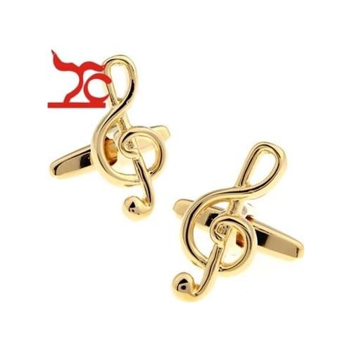 2Pcs Golden Music Note Design Cuff buttons Cuff Links MNS Tie Bar Cufflinks Wedding Party Fathers Day Gift Shirt Cufflinks