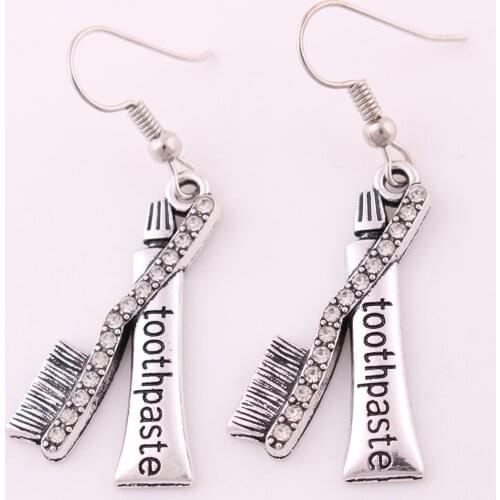 Women Earrings Toothpaste And Toothbrush Shape Boho Style Jewelry With Crystals Zinc Alloy Provide Dropshipping