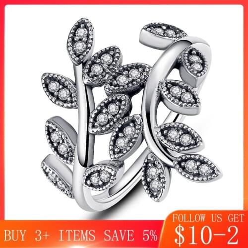 CodeMonkey Authentic 925 Sterling Silver Ring For Women Sparkling Leaves Silver Ring Zircon Jewelry For Women Wedding Gift R7114