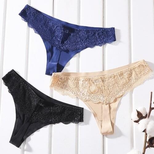 3 Pcs Sexy Lace Thongs for Women Breathable Soft Lingerie Female Briefs Panty Sexy Panties Womens G String Underpants