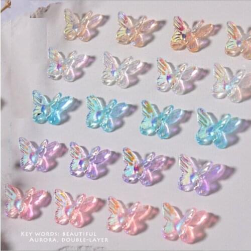 8 pcs Nail Art Double Aurora Butterfly Jewelry 2021 New Summer Three-dimensional Symphony Decorative Nail accessories