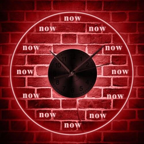 Time Is Now Acrylic Wall Clock LED Backlight Wall Art Decor Lamp Nightlight Wall Watch Gift For Late Person Procrastinate People