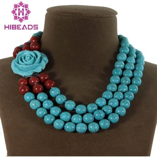 Free Shipping 3 Rows Round Spong Coral Stone Necklace Stone Beads Fancy Ladies Jewelry Anniversary Gifts TN076