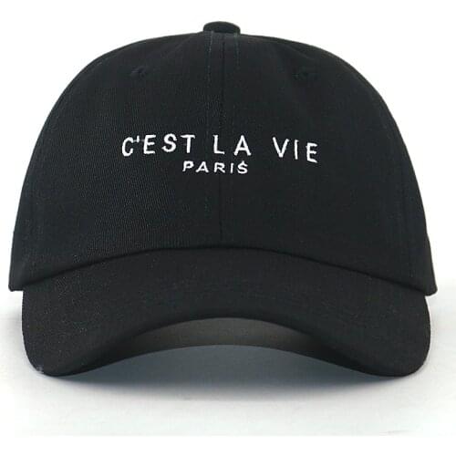 Letter embroidery C'EST LA VIE PARIS cap hat 100% cotton pure black fashion baseball caps women hip hop dad hats men sport cap