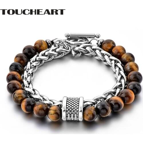 TOUCHEART Stainless Steel Tiger Eye Bracelet Handmade Bead Bracelet&Bangles Charm For Women Jewelry Making Bracelets SBR190039